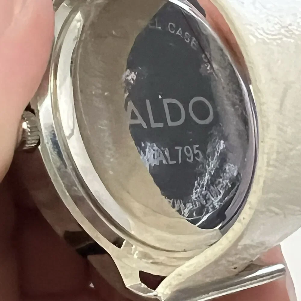 ALDO‎ AL795 Beautiful White Faux Leather Rhinestone Silver Bezel Watch